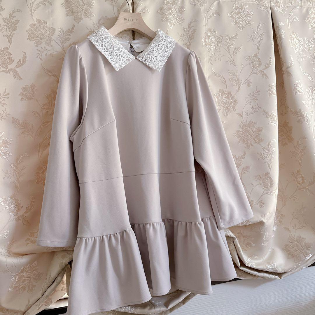 美品 大きいサイズ ローズティアラ 2way 襟レース フリルチュニック ワンピ