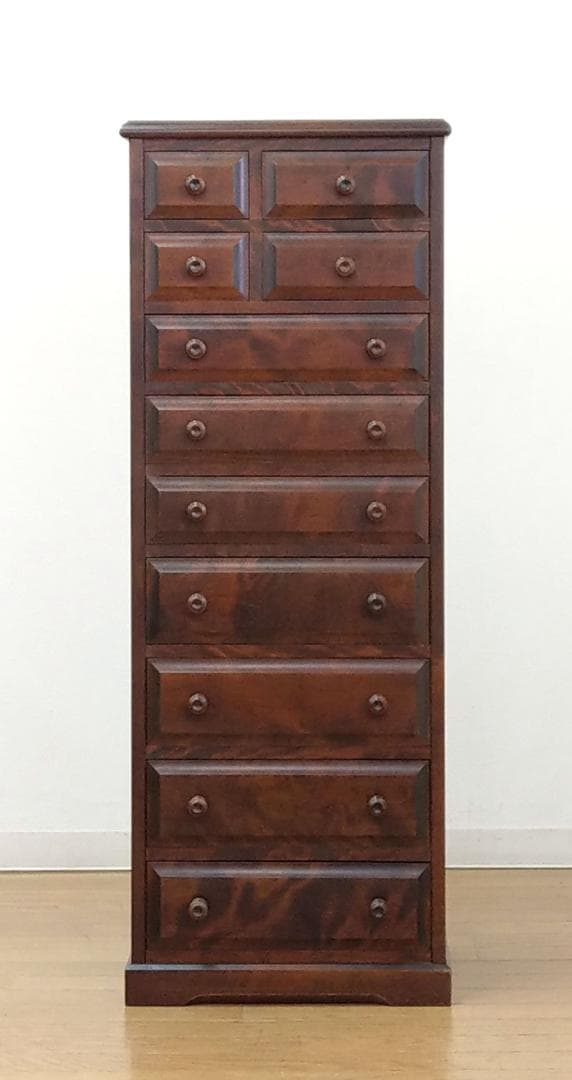 程度良 北海道民芸家具 木製 カバ材 9段 11杯 スリム チェスト 収納家具