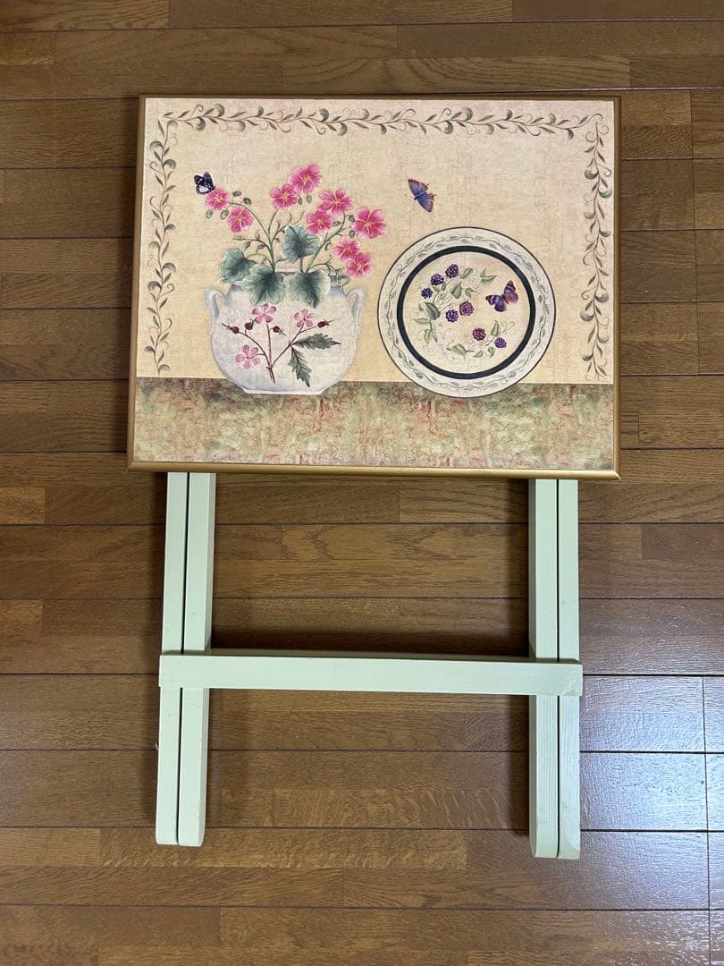 【美品】トールペイント風　折りたたみテーブル　アンティーク