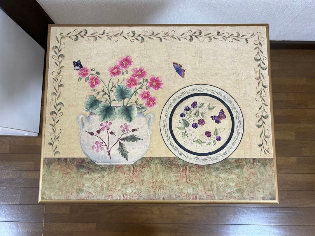 【美品】トールペイント風　折りたたみテーブル　アンティーク