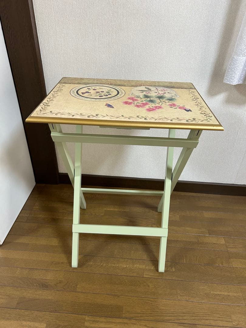 【美品】トールペイント風　折りたたみテーブル　アンティーク