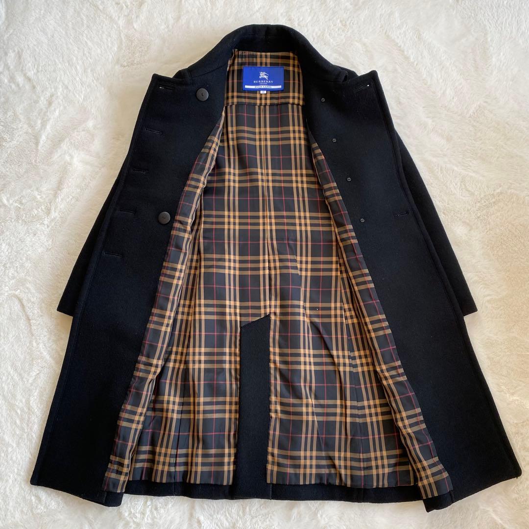 バーバリーブルーレーベル　ロングコート　ウール　ノバチェック　ダブル　Aライン