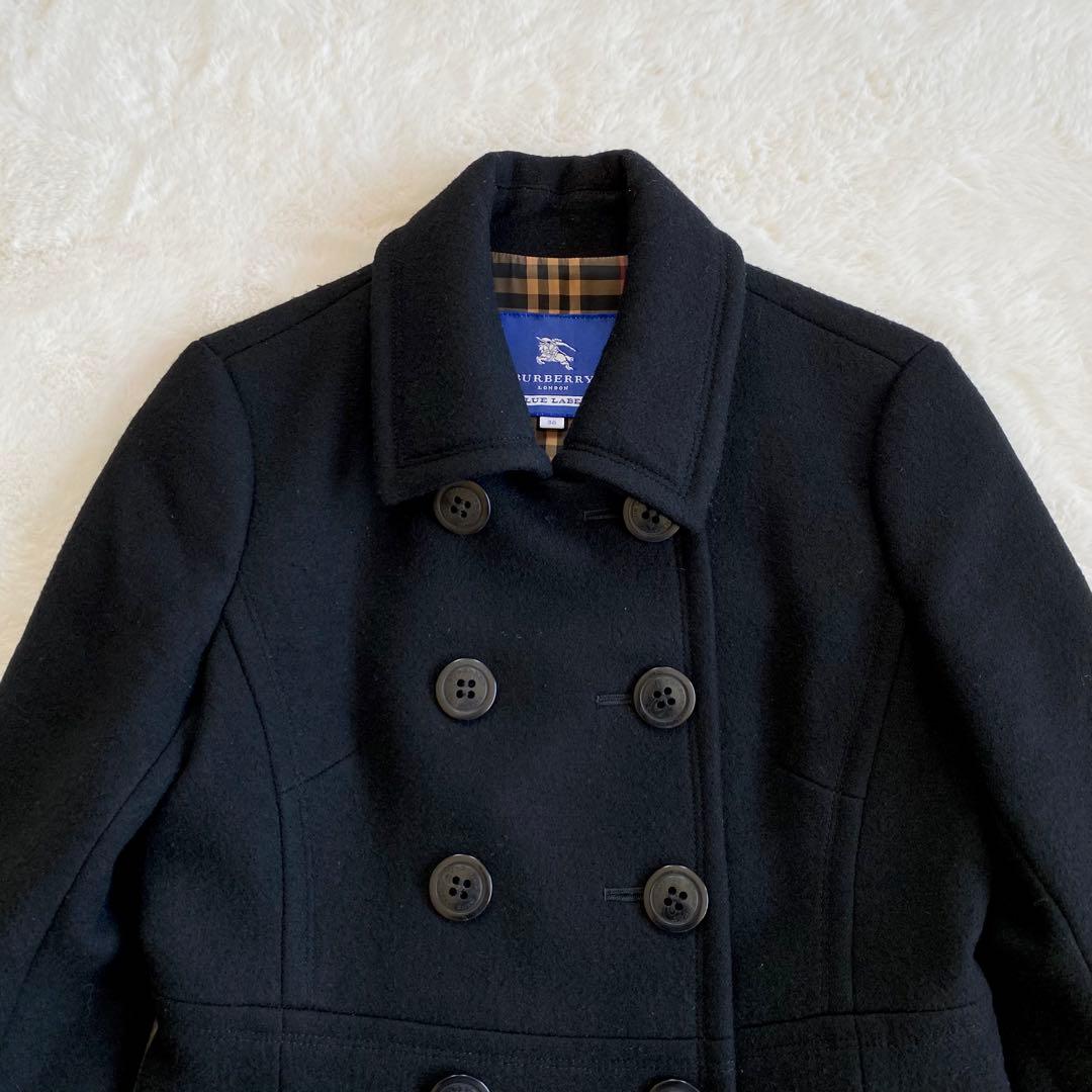 バーバリーブルーレーベル　ロングコート　ウール　ノバチェック　ダブル　Aライン