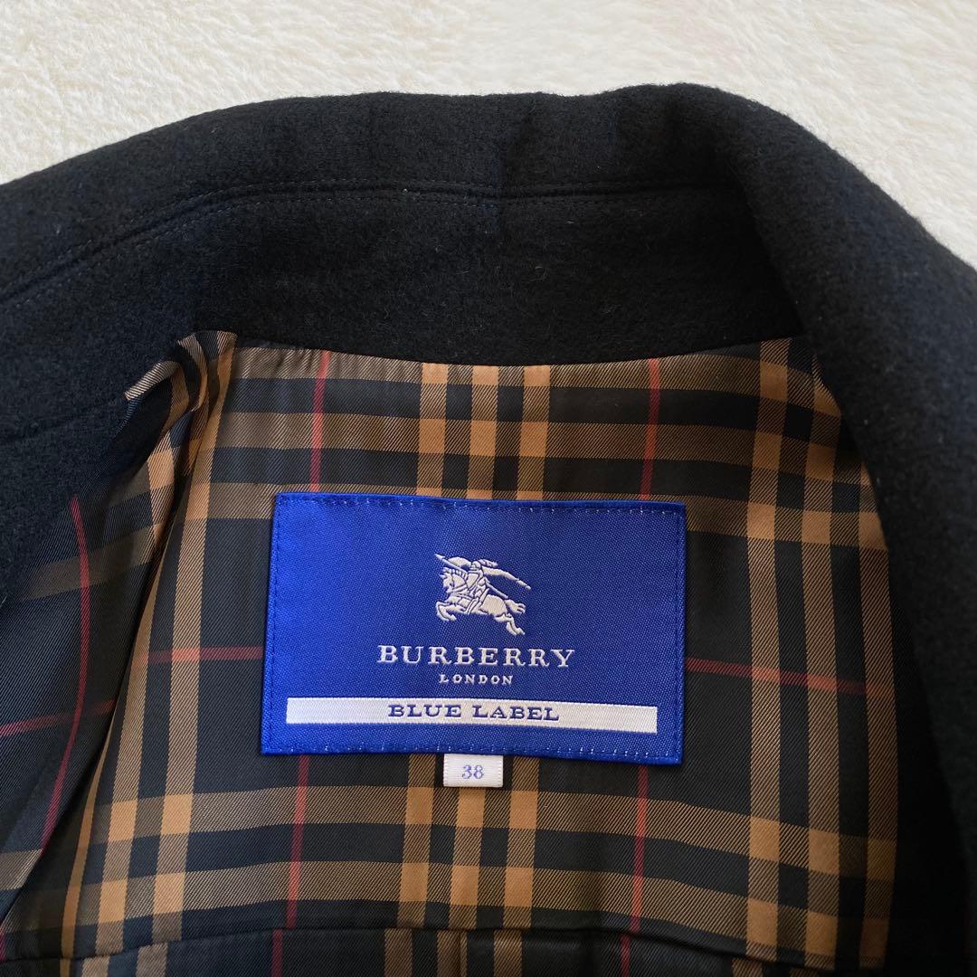 バーバリーブルーレーベル　ロングコート　ウール　ノバチェック　ダブル　Aライン