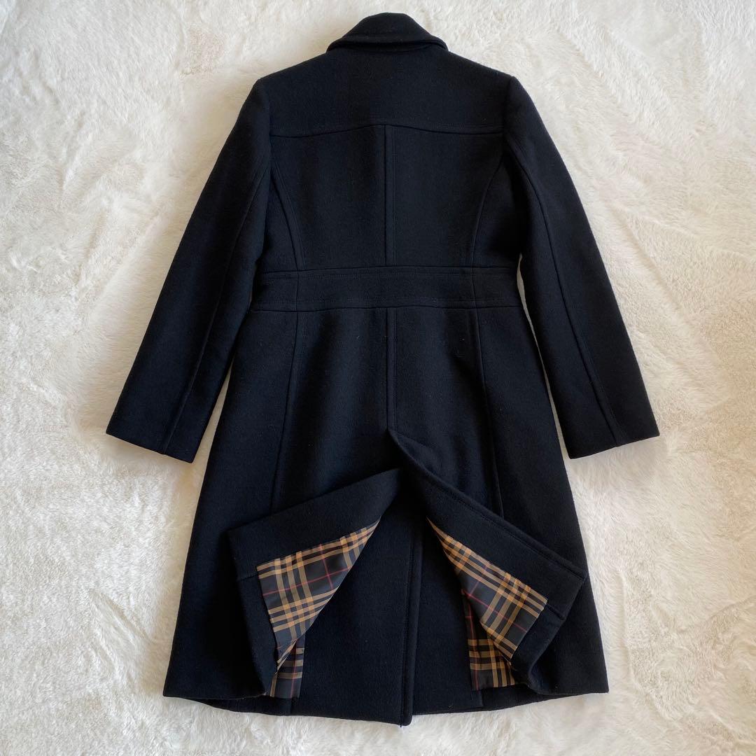 バーバリーブルーレーベル　ロングコート　ウール　ノバチェック　ダブル　Aライン