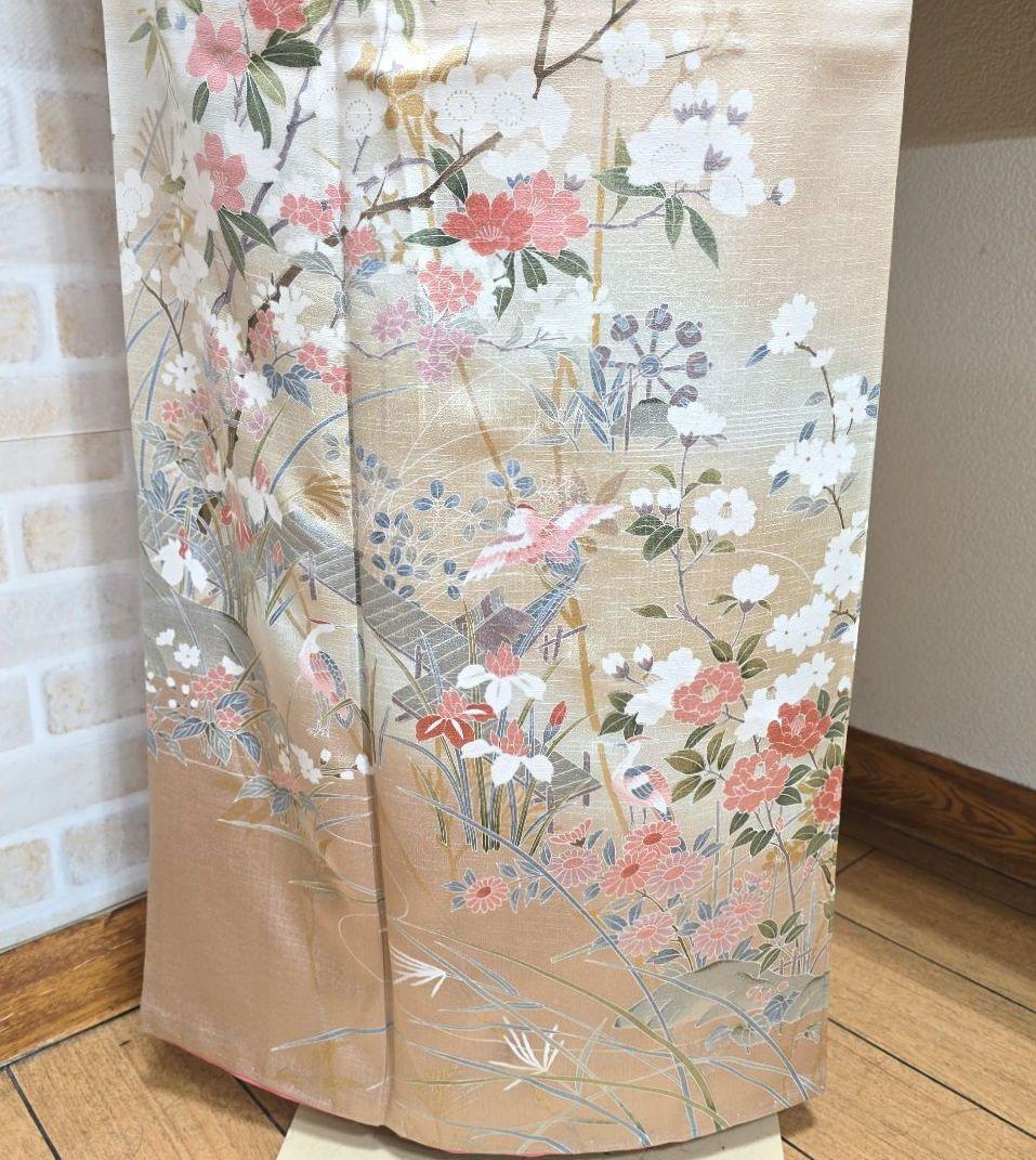 オレンジベージュ訪問着と袋帯・帯揚げ帯締めの4点フルセット