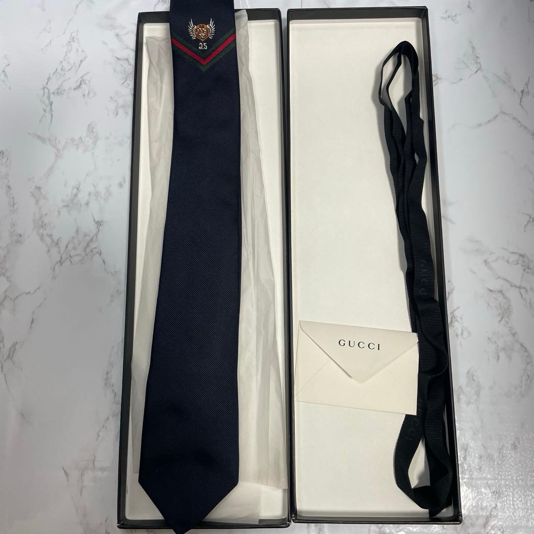 【箱付き極美品】グッチ 虎 ネイビー シェリーライン ネクタイ