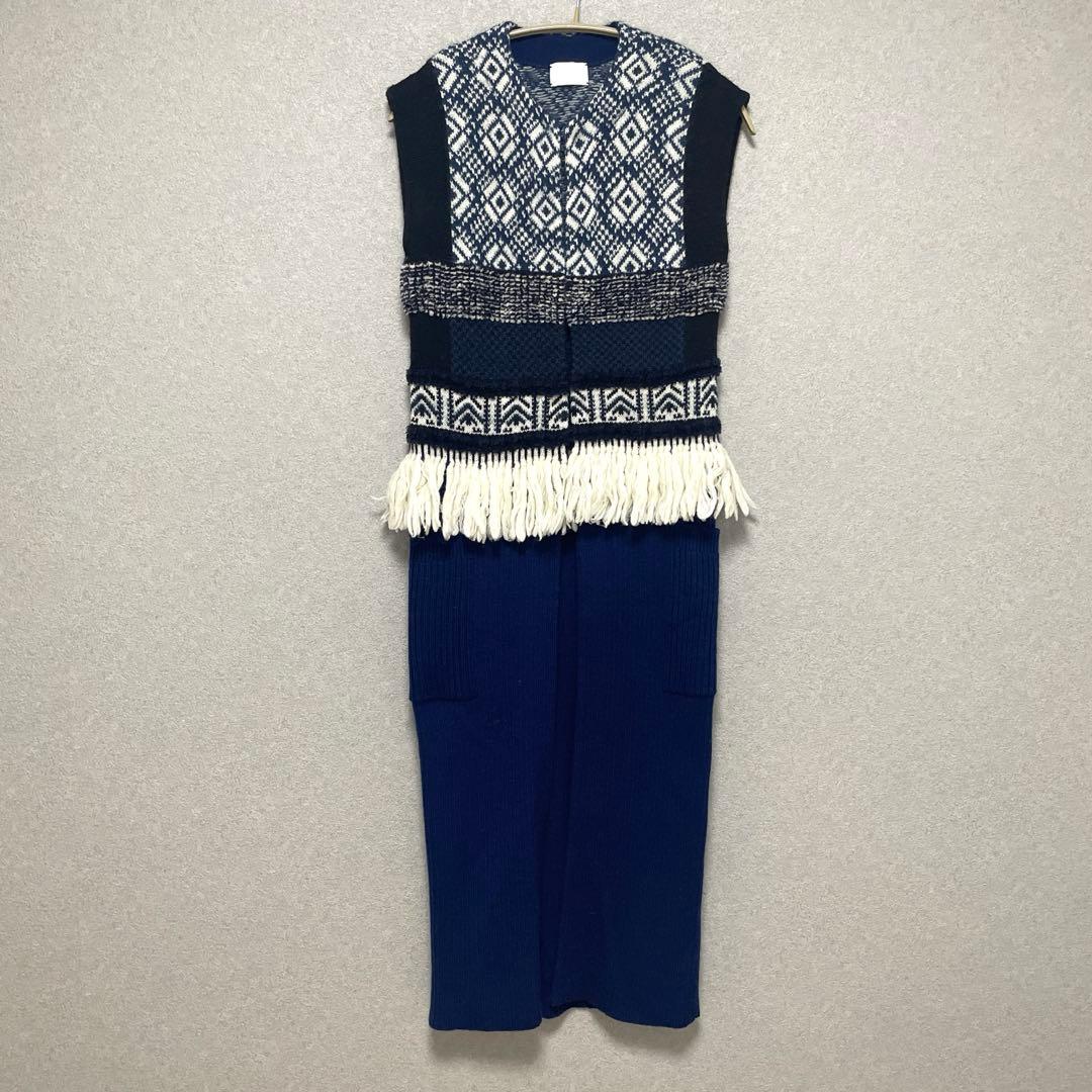 マメクロゴウチ　ニットワンピース　刺子　ジレ　ベスト