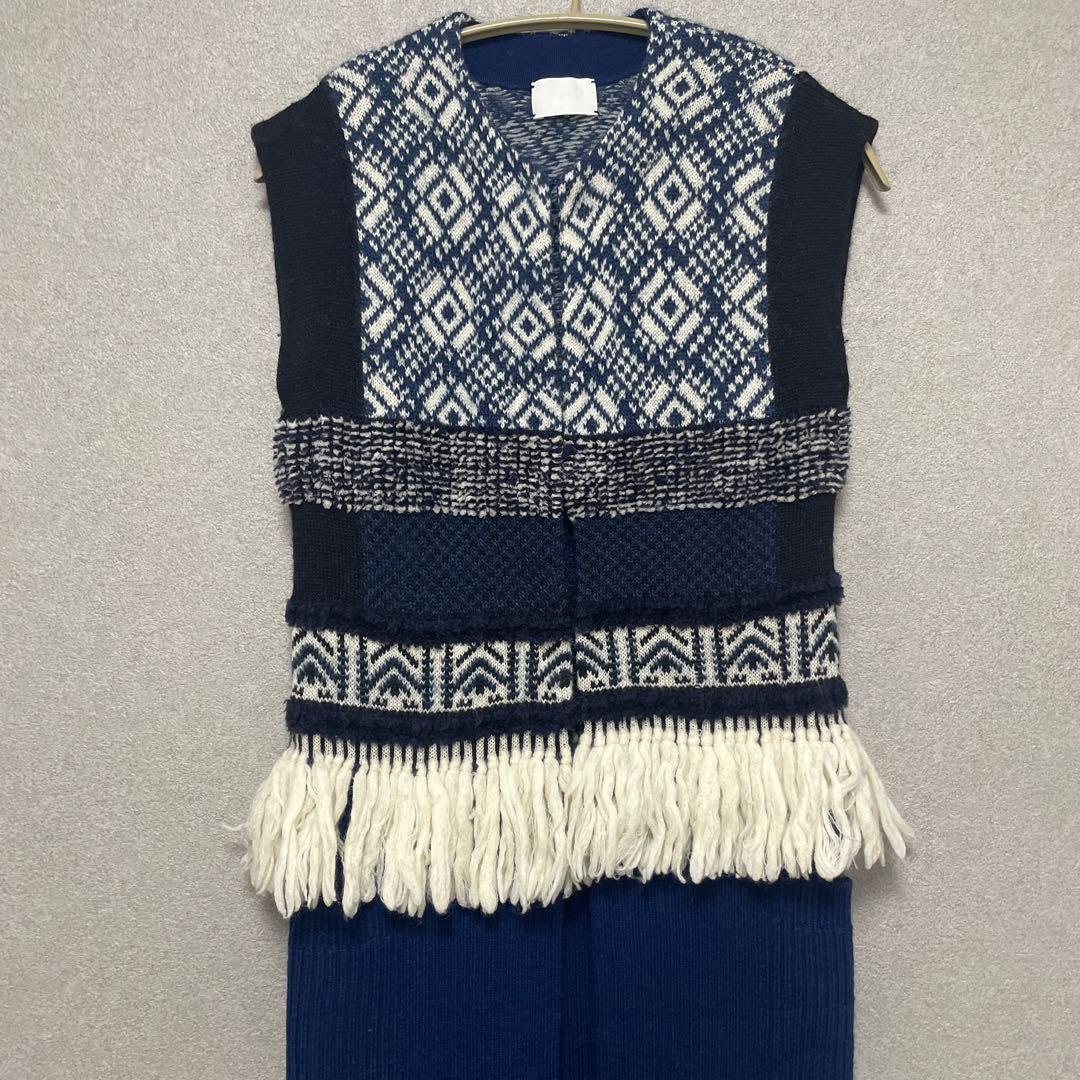 マメクロゴウチ　ニットワンピース　刺子　ジレ　ベスト