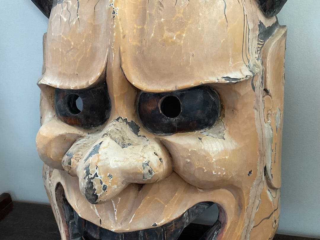 大きな般若面　木彫　能面　神楽面　古面　奉納　縦約58cm