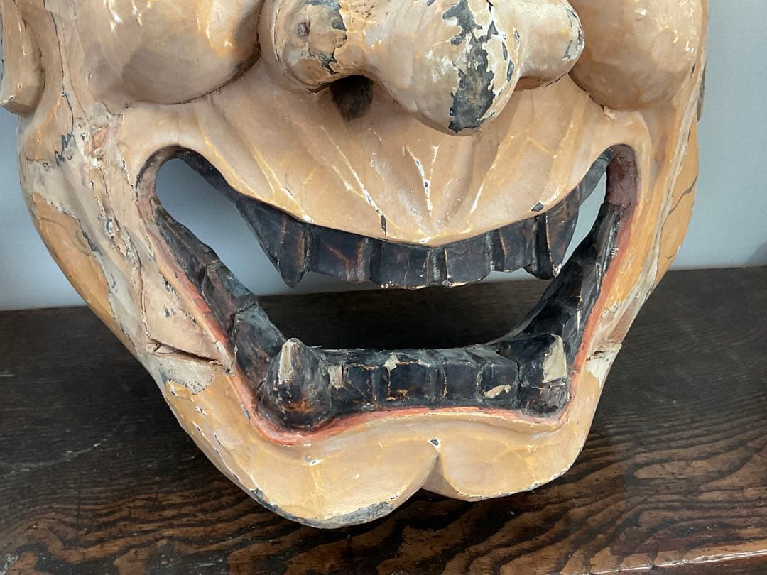 大きな般若面　木彫　能面　神楽面　古面　奉納　縦約58cm