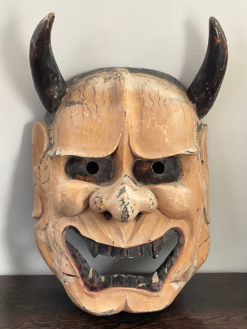大きな般若面　木彫　能面　神楽面　古面　奉納　縦約58cm