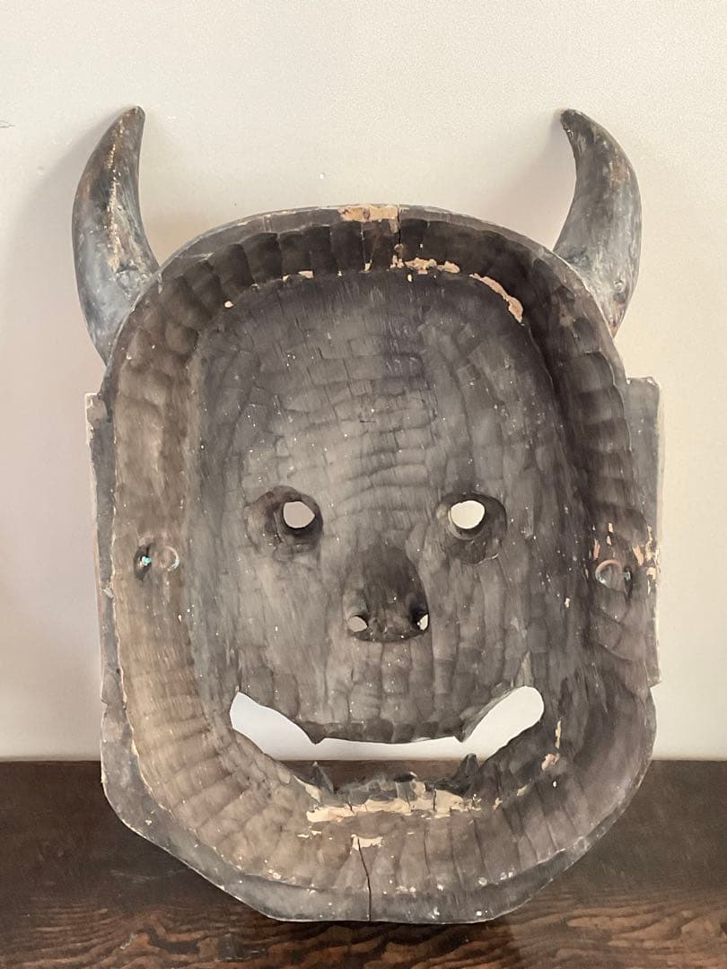 大きな般若面　木彫　能面　神楽面　古面　奉納　縦約58cm