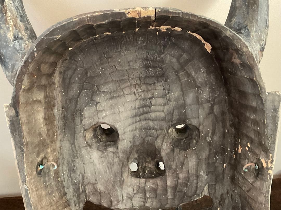 大きな般若面　木彫　能面　神楽面　古面　奉納　縦約58cm