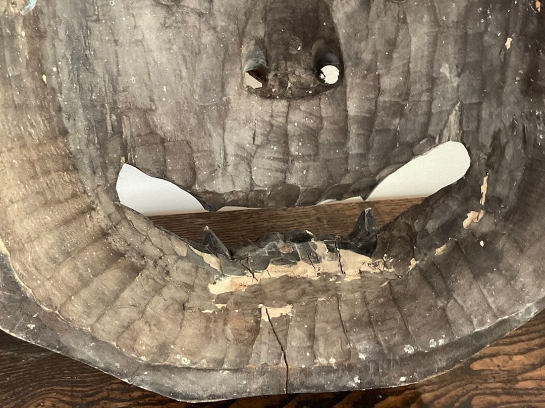 大きな般若面　木彫　能面　神楽面　古面　奉納　縦約58cm