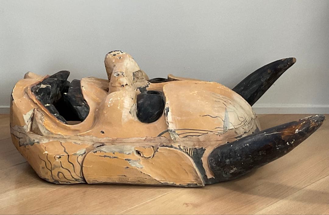 大きな般若面　木彫　能面　神楽面　古面　奉納　縦約58cm