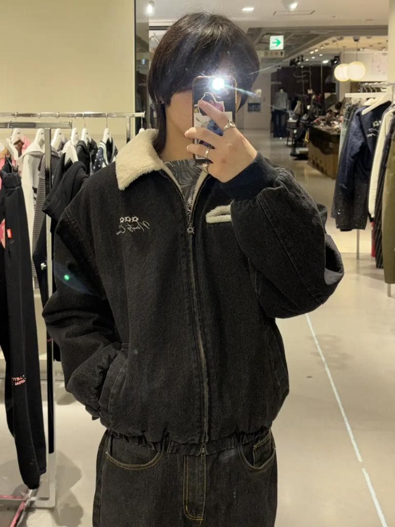 L 新品 9090 Bullet Logo Boa Denim Jacket