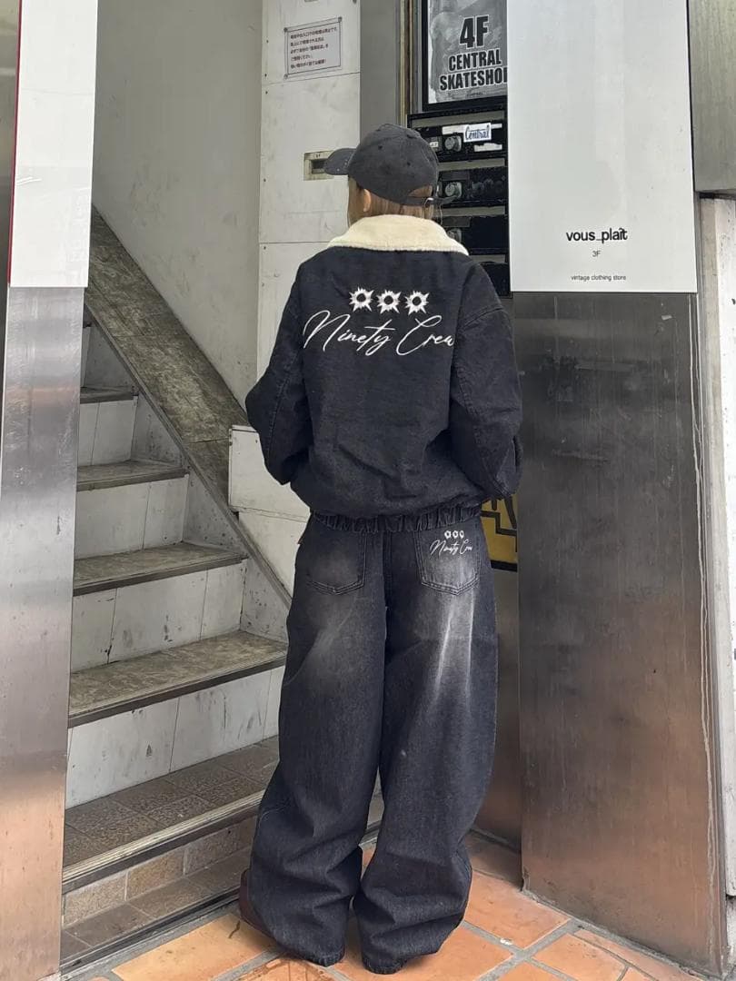 L 新品 9090 Bullet Logo Boa Denim Jacket