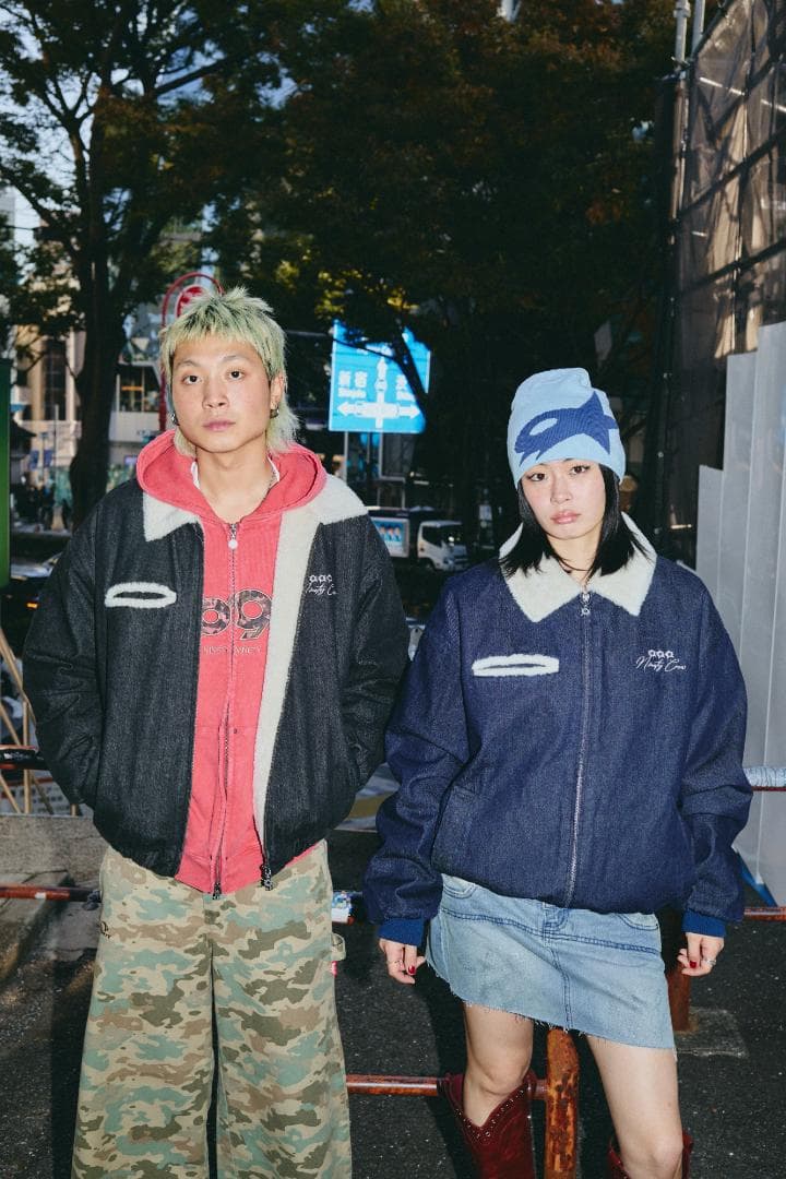 L 新品 9090 Bullet Logo Boa Denim Jacket