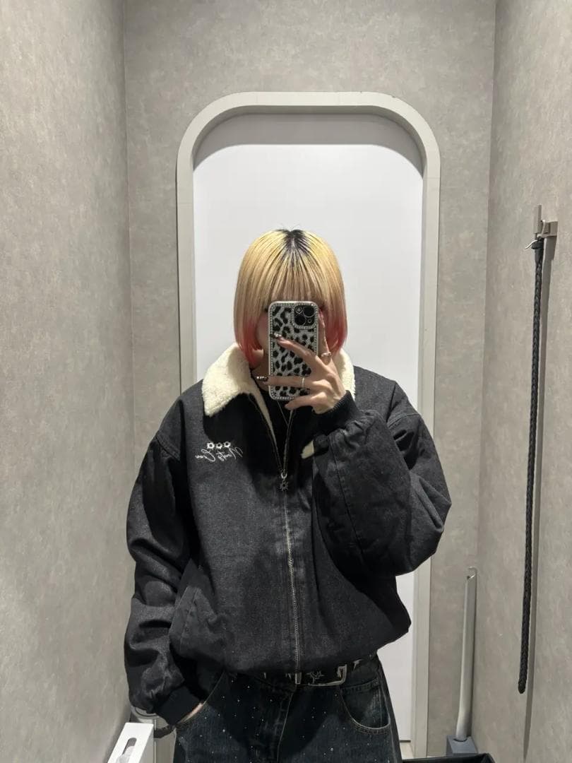 L 新品 9090 Bullet Logo Boa Denim Jacket