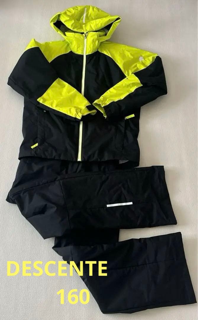 DESCENTE 子ども用スノーボードウェア 上下セット 黒蛍光イエロー 160