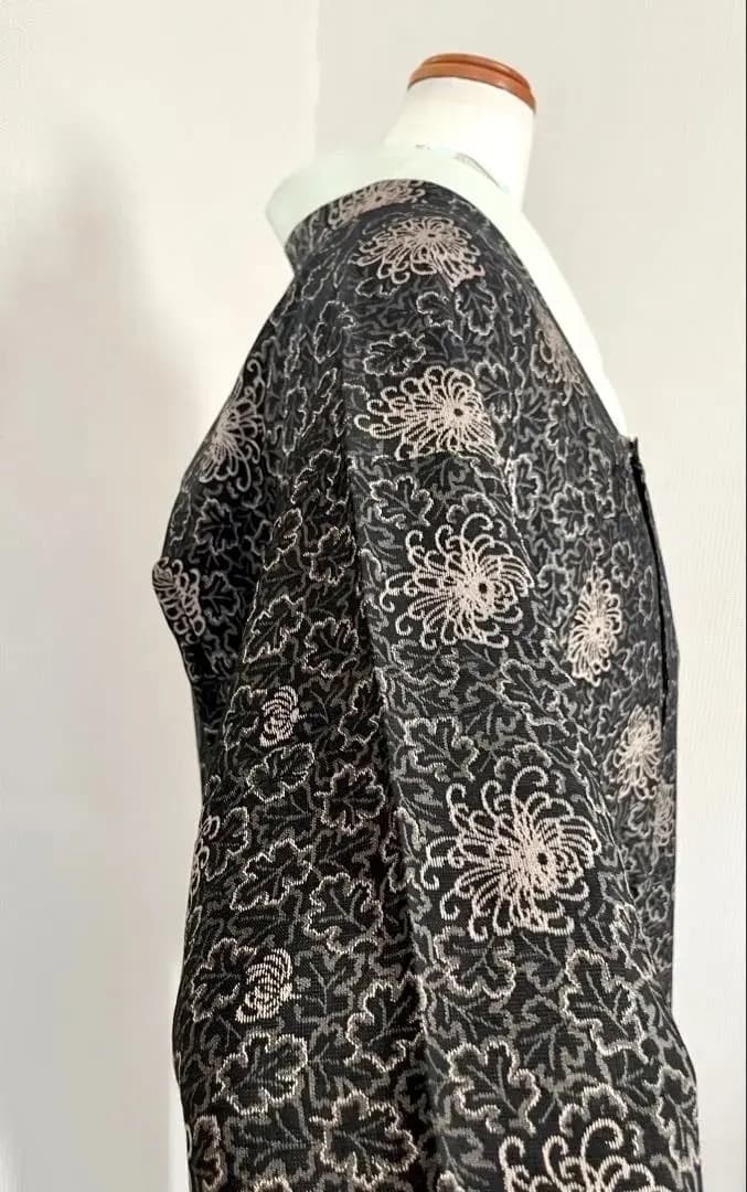 和装コートロング丈 乱菊に葉模様 撥水加工有 身丈132cm 長期保存品