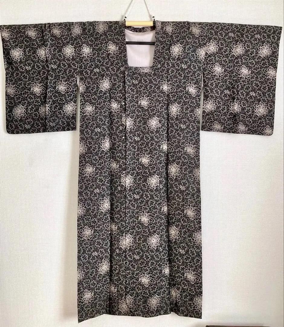 和装コートロング丈 乱菊に葉模様 撥水加工有 身丈132cm 長期保存品