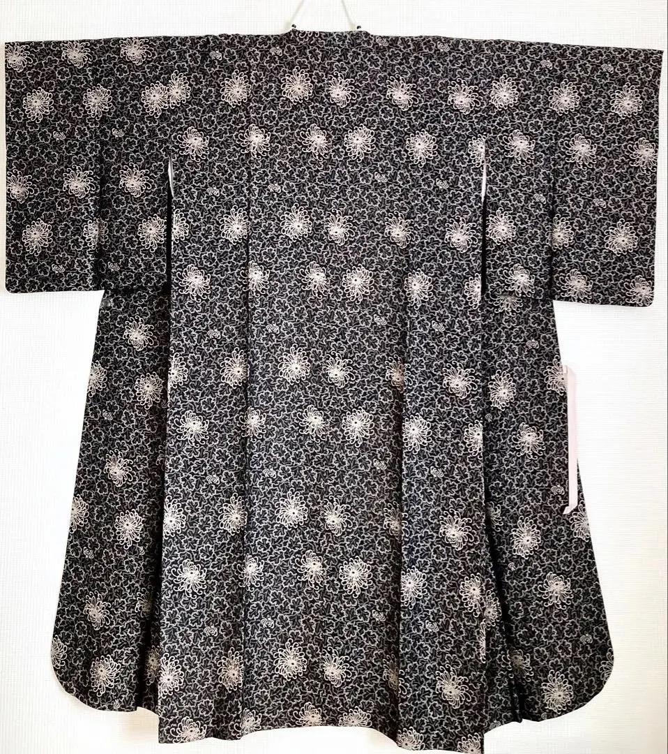 和装コートロング丈 乱菊に葉模様 撥水加工有 身丈132cm 長期保存品