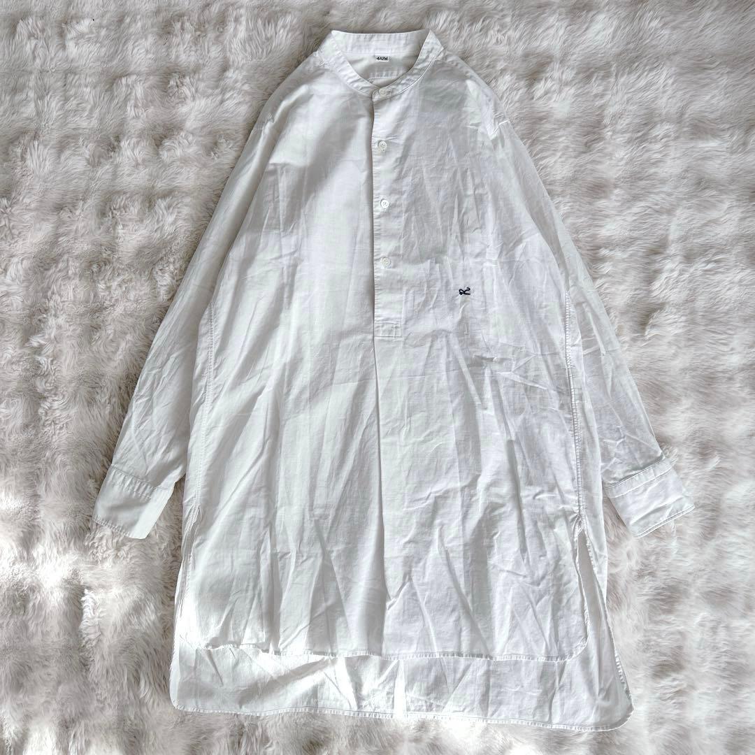 45R★180番三子の908グーグーシャツ　ホワイト　バンドカラー　刺繍