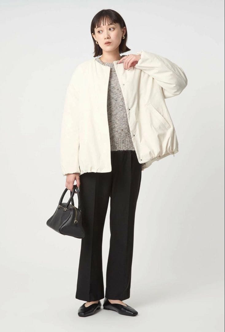 グリーンレーベルリラクシング　パフィー ノーカラー ブルゾン 撥水 保温性