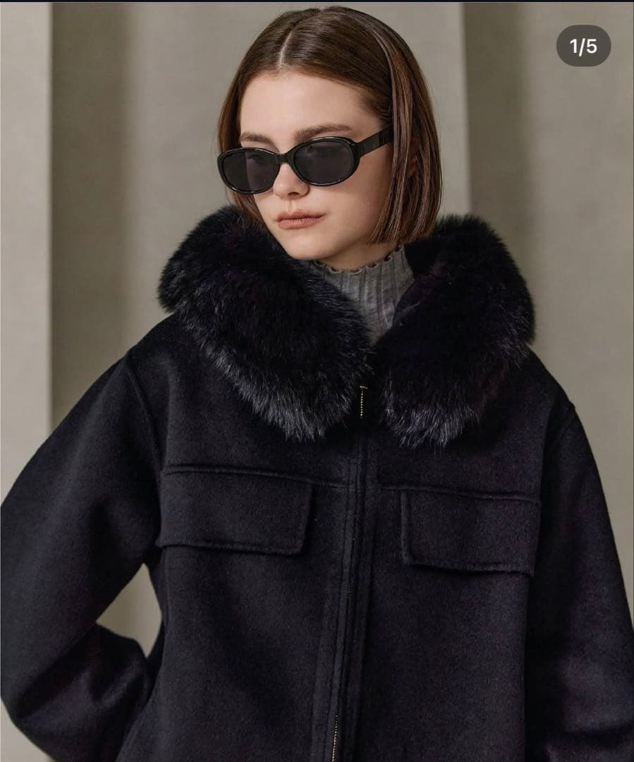 YONFA ヨンファ　新品タグ付き　ウールカシミヤフードコート　ブラック