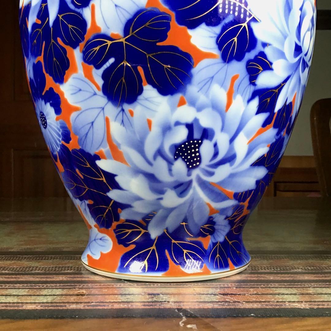 『お中元うー特価』　深川製磁　花瓶　赤金彩　牡丹