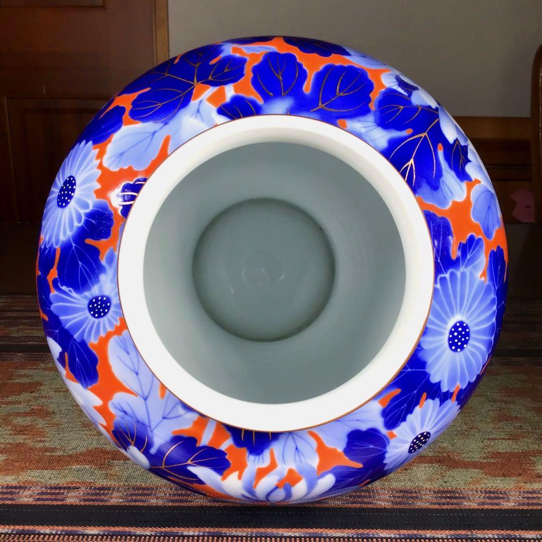 『お中元うー特価』　深川製磁　花瓶　赤金彩　牡丹