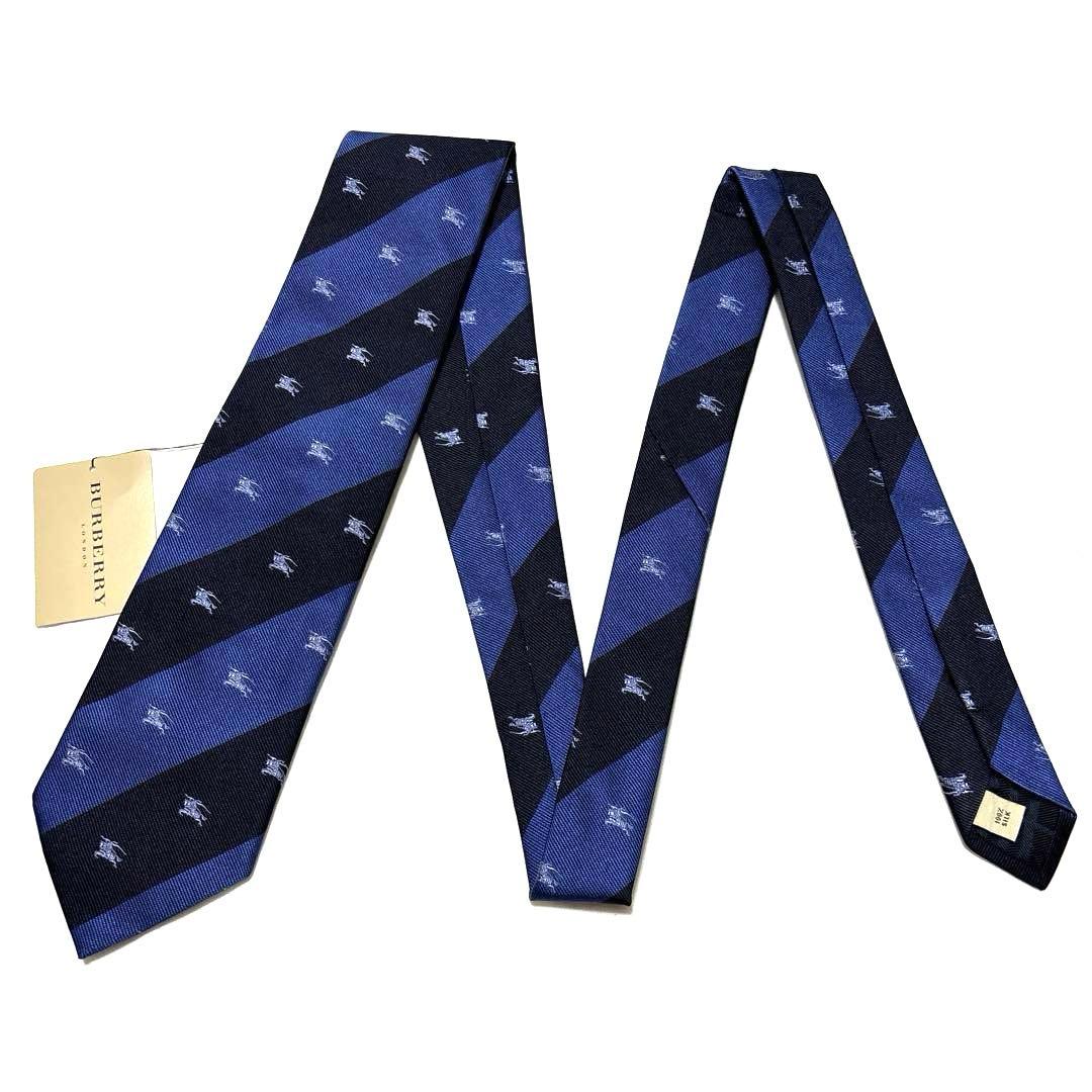 新品　バーバリー　ネクタイ　ネイビー　ストライプ　箱付　タグ付