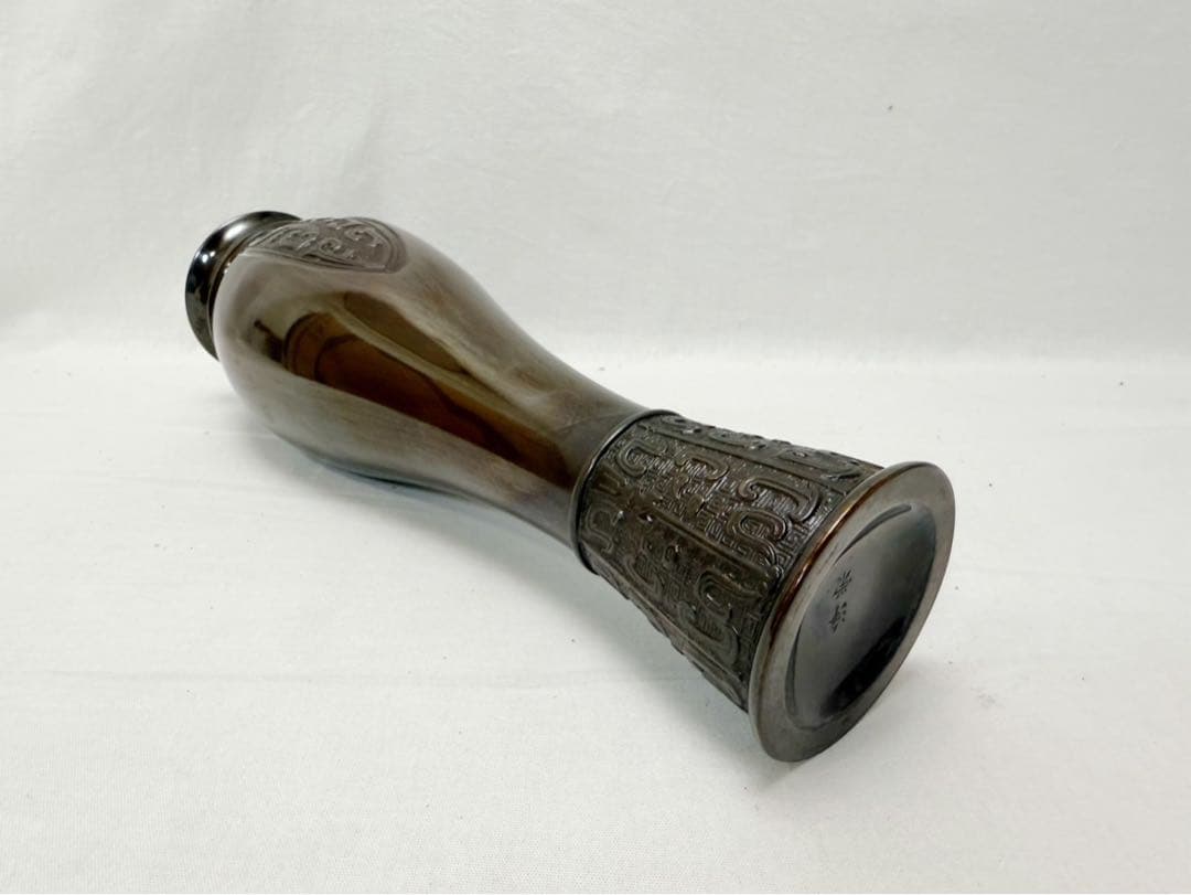 ほぼ未使用 華道具 鋳師 金森浄栄 唐銅花入 銅印 重さ約1.1kg 共箱