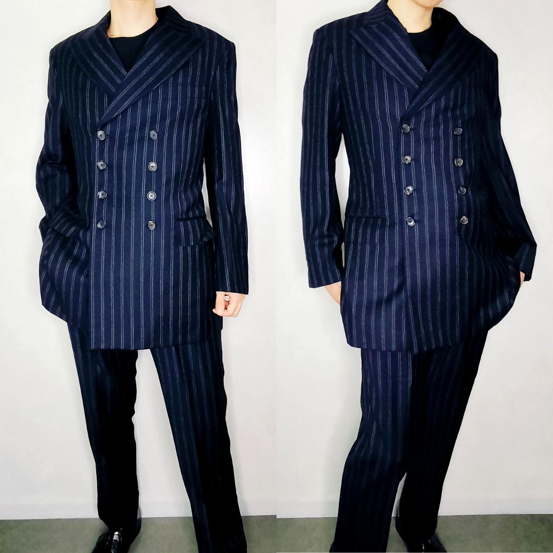 GUCCIシグネチャーモデル✨️美品 ネイビーストライプ 8Bダブルスーツ 48
