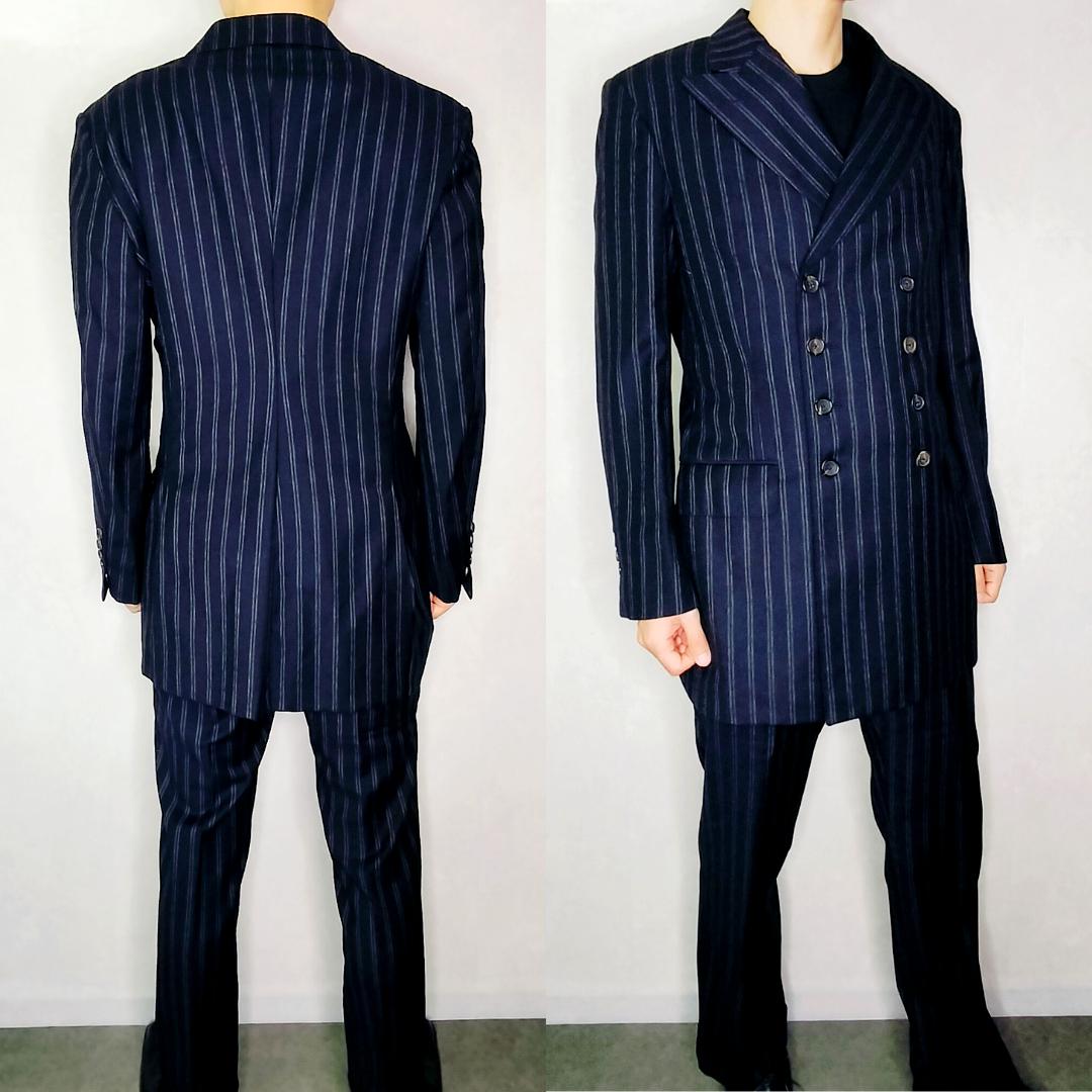 GUCCIシグネチャーモデル✨️美品 ネイビーストライプ 8Bダブルスーツ 48