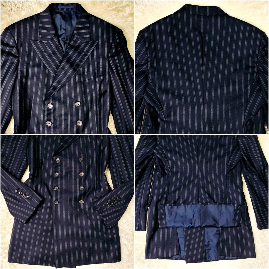 GUCCIシグネチャーモデル✨️美品 ネイビーストライプ 8Bダブルスーツ 48