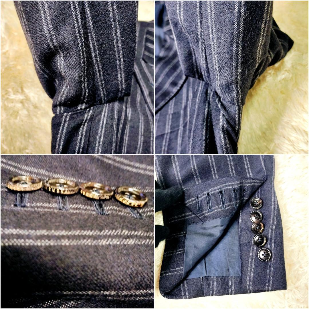 GUCCIシグネチャーモデル✨️美品 ネイビーストライプ 8Bダブルスーツ 48