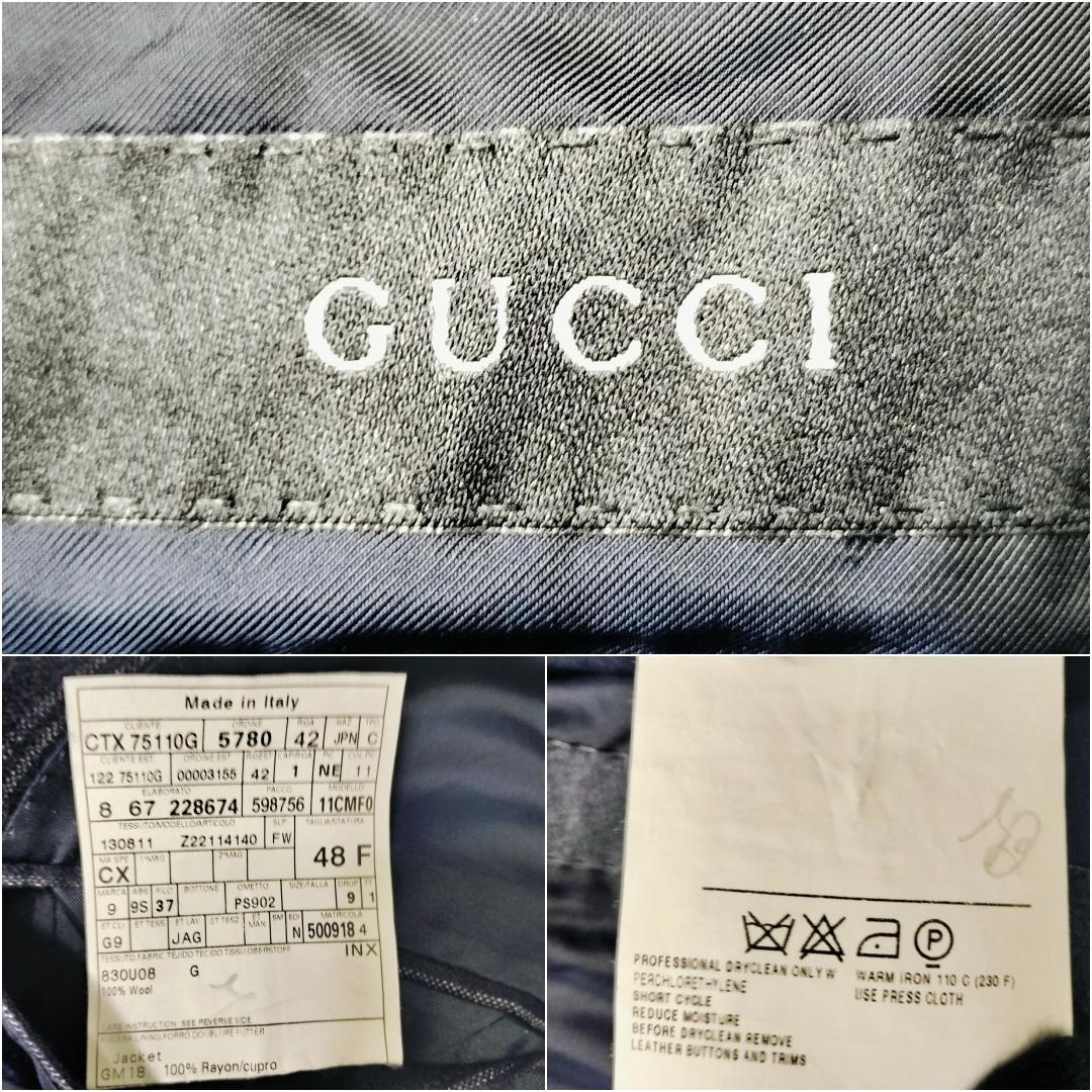 GUCCIシグネチャーモデル✨️美品 ネイビーストライプ 8Bダブルスーツ 48