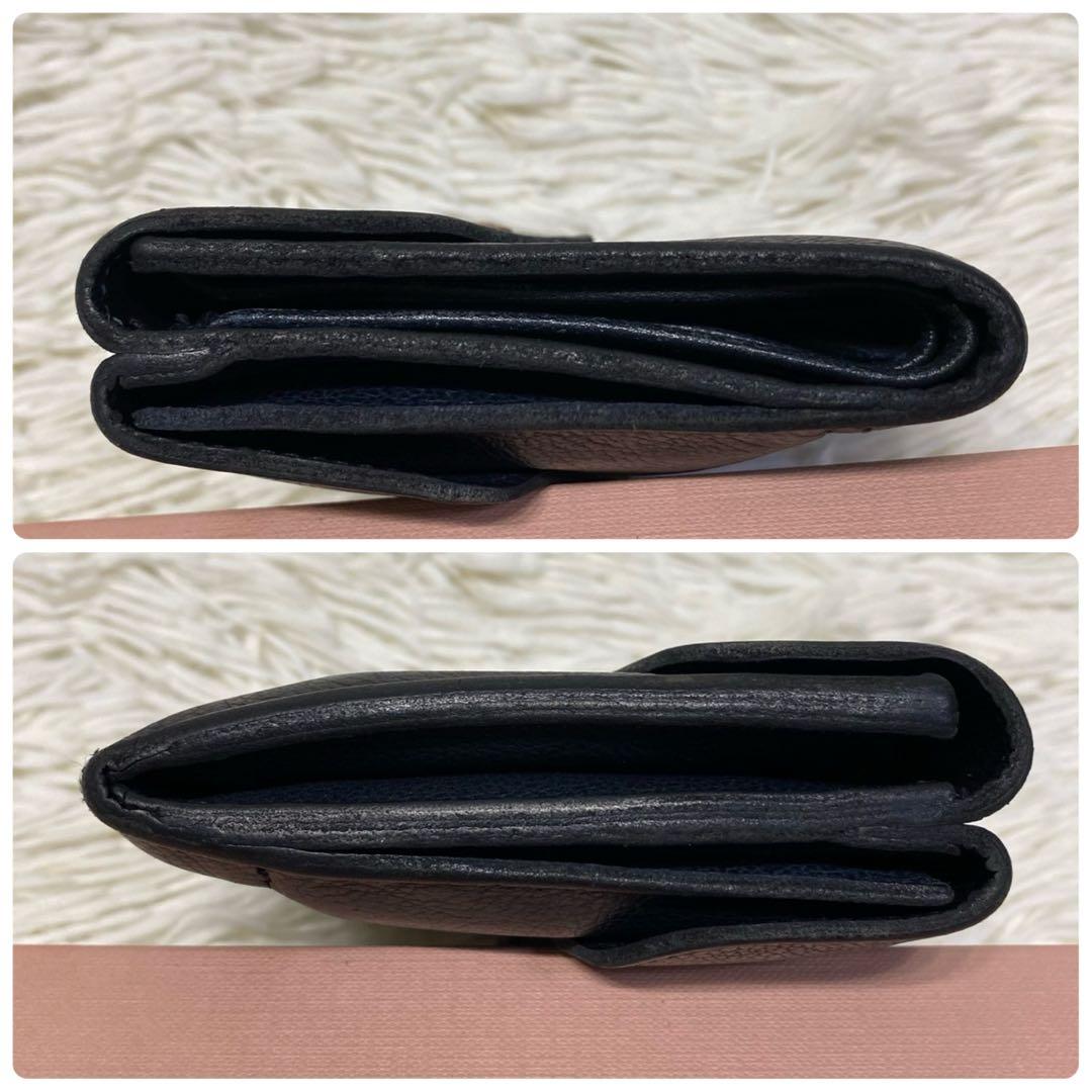 【美品✨】IL BISONTE レザー ダブルフラップ 3つ折り財布 ネイビー