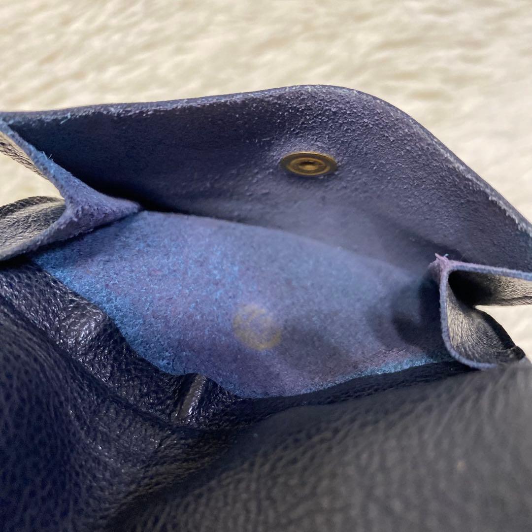 【美品✨】IL BISONTE レザー ダブルフラップ 3つ折り財布 ネイビー