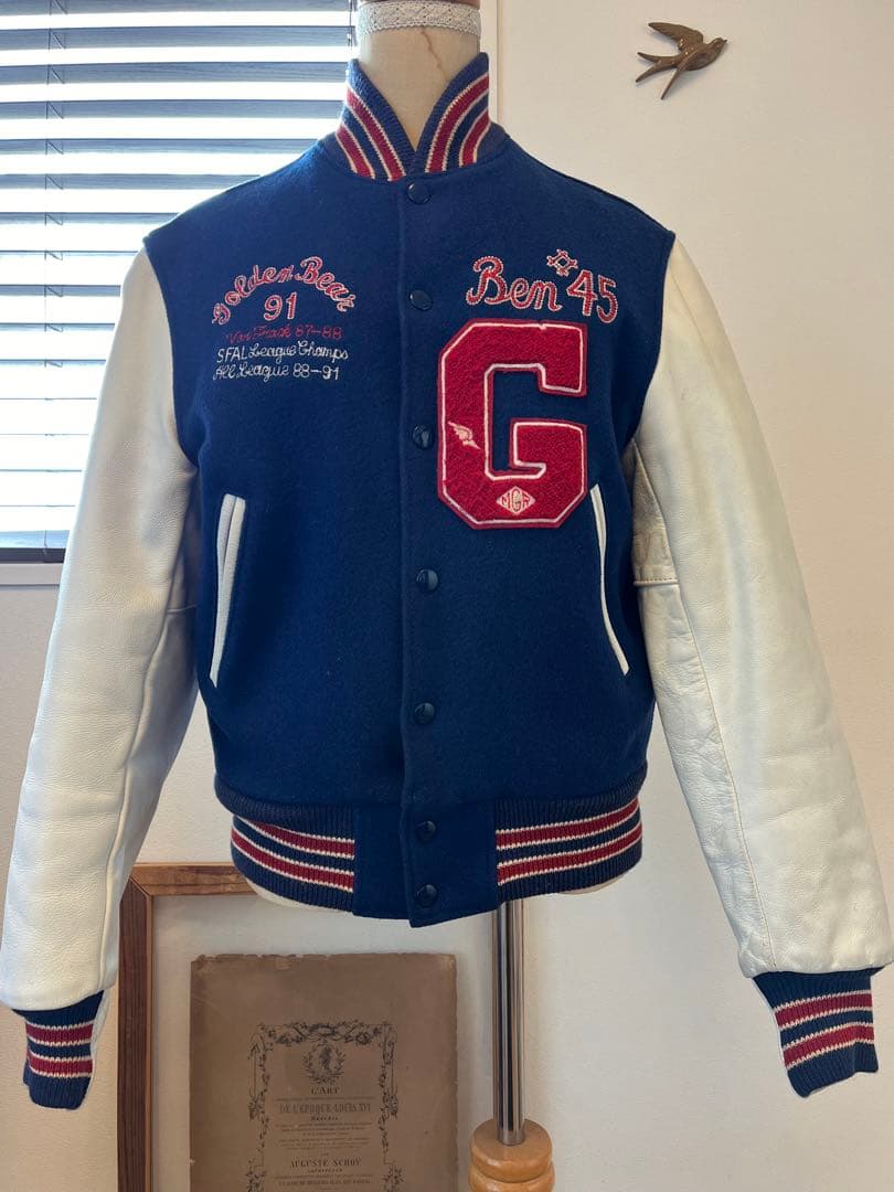 Golden bear ゴールデンベア　袖レザーワッペン刺繍　スタジャンメンズ