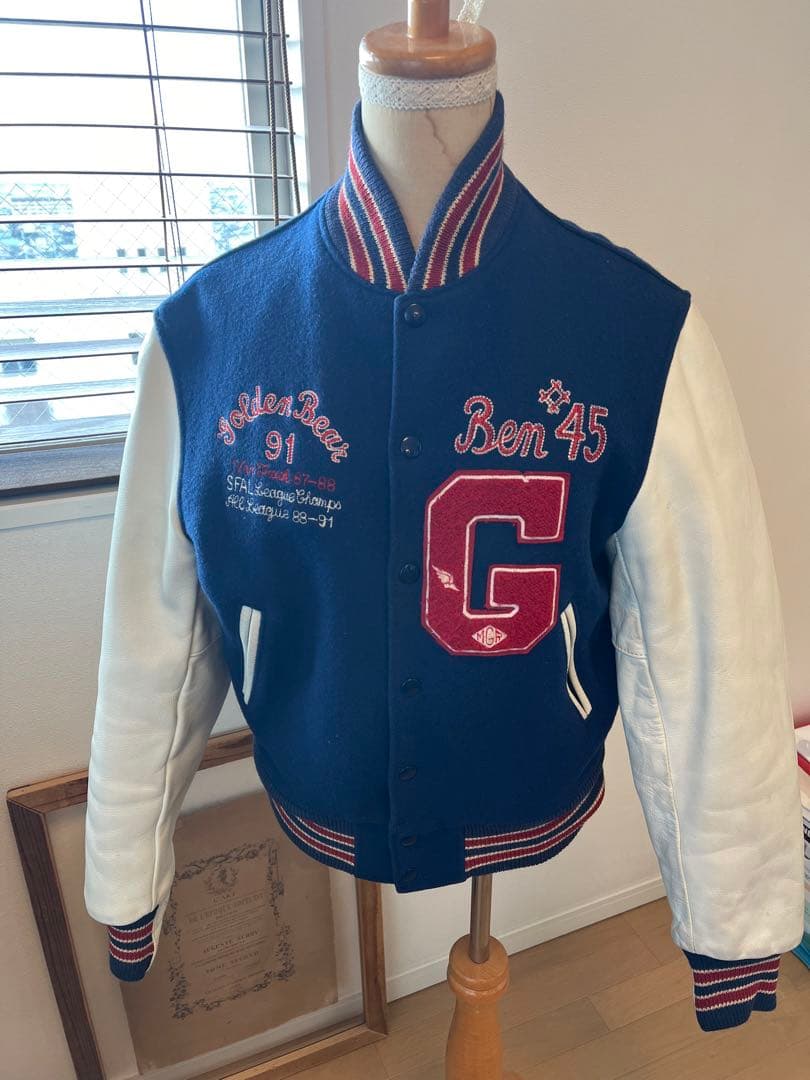 Golden bear ゴールデンベア　袖レザーワッペン刺繍　スタジャンメンズ