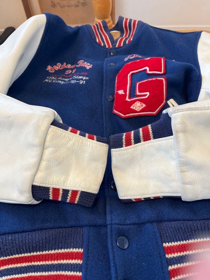 Golden bear ゴールデンベア　袖レザーワッペン刺繍　スタジャンメンズ