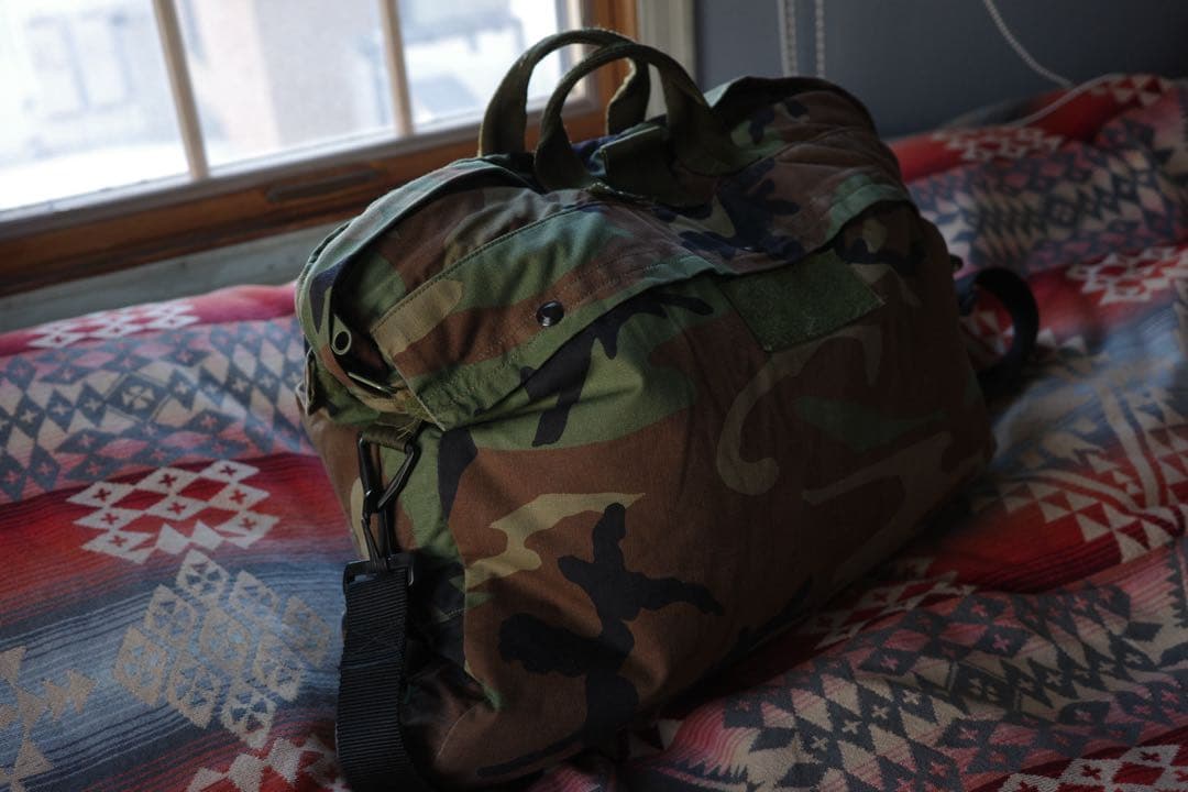 実物 USED 米軍 HGU-56/P ヘルメットバッグ ウッドランドカモ