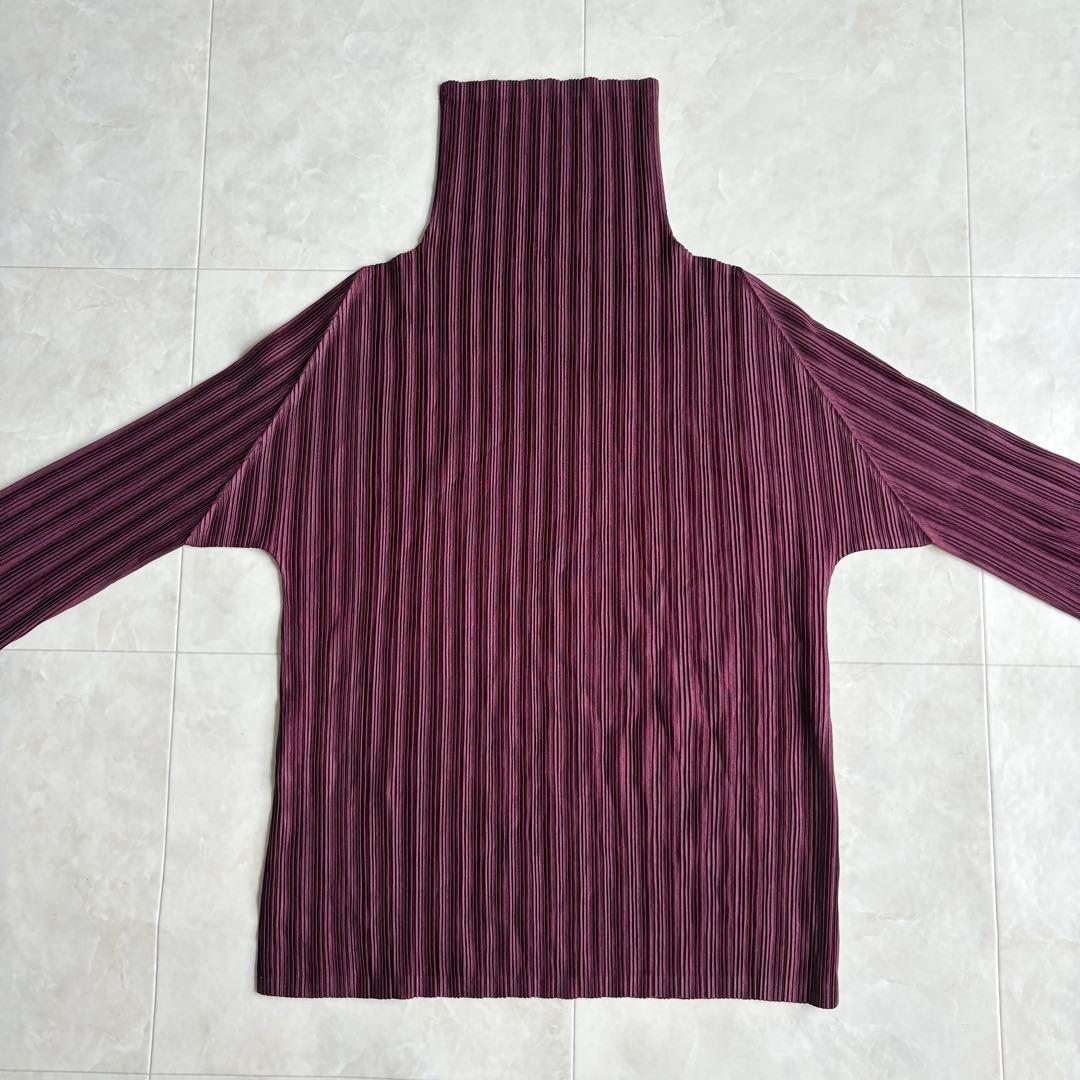 希少色✨ プリーツプリーズ タートル長袖プリーツトップ ワイン 3 日本製 伸縮