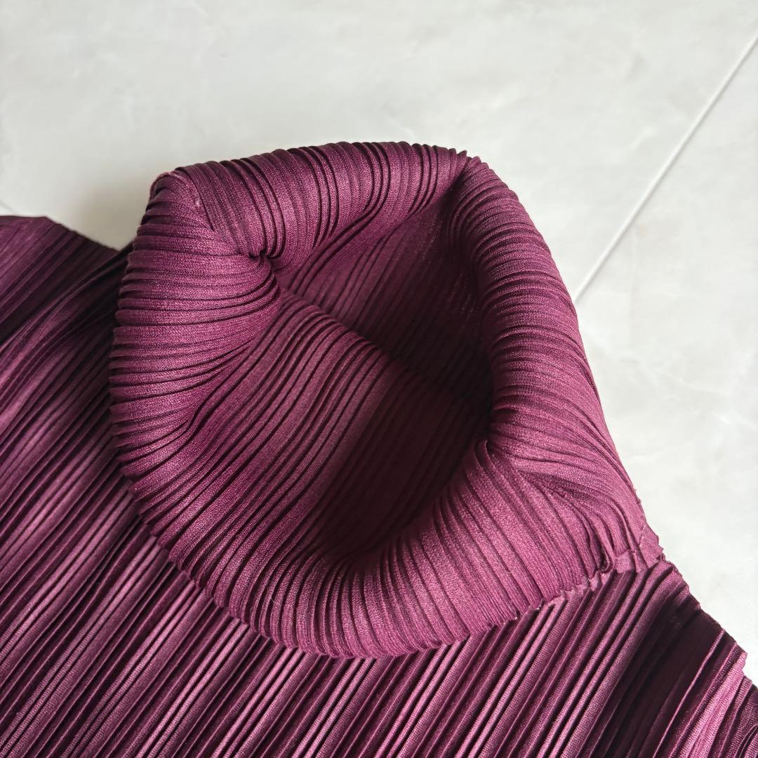 希少色✨ プリーツプリーズ タートル長袖プリーツトップ ワイン 3 日本製 伸縮