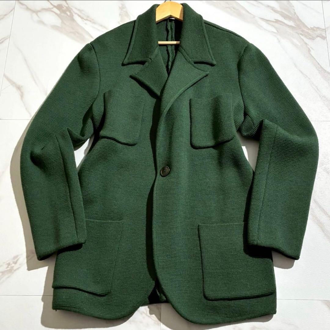 極美品/50(XL)ジョルジオアルマーニ ジャケット テーラード ニット生地 緑