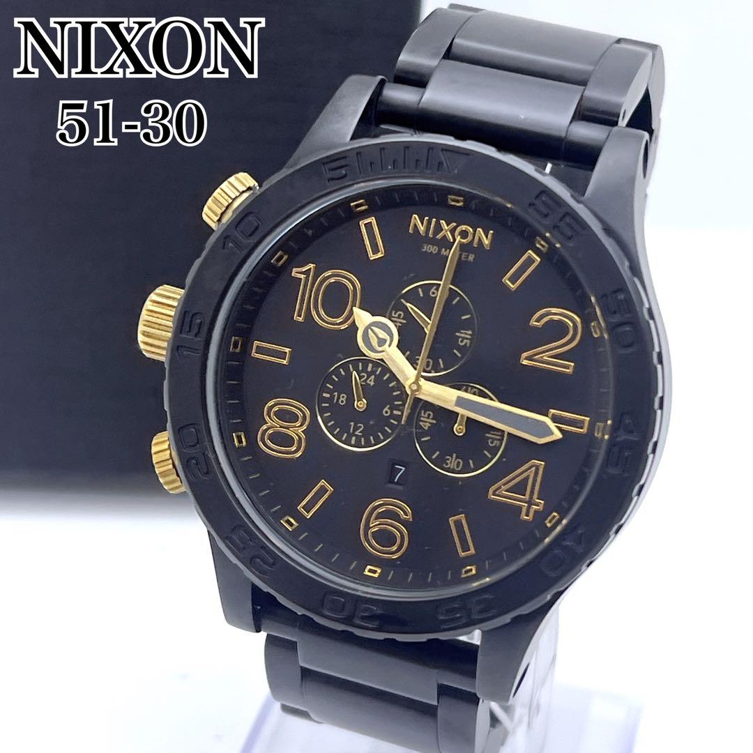【左リューズ】NIXON ニクソン 51-30 クロノ デイト 黒 稼働品